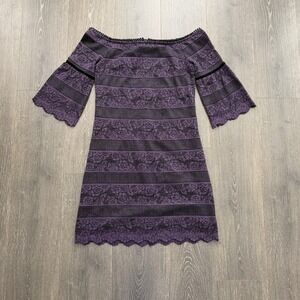 White House Black Market WHBM Lace Dress 6 Whimsigoth Purple Off Shoulder Fairy